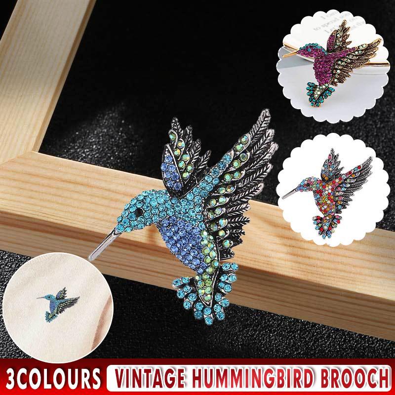 Fashion Hummingbird Brooch Pink Diamond Silver Brooch Gift Retro Style - Colourful V528-SM00250-HUMMINGBIRD--617519