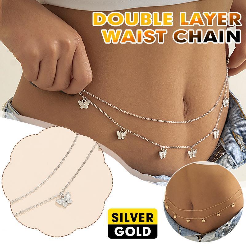 Waist Chain Tassel Butterfly Pendant Double Layer Ladies Body Chain - Gold V528-SM00296-GOLD-763379