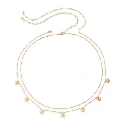 Waist Chain Tassel Butterfly Pendant Double Layer Ladies Body Chain - Gold V528-SM00296-GOLD-763379