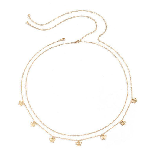 Waist Chain Tassel Butterfly Pendant Double Layer Ladies Body Chain - Gold V528-SM00296-GOLD-763379