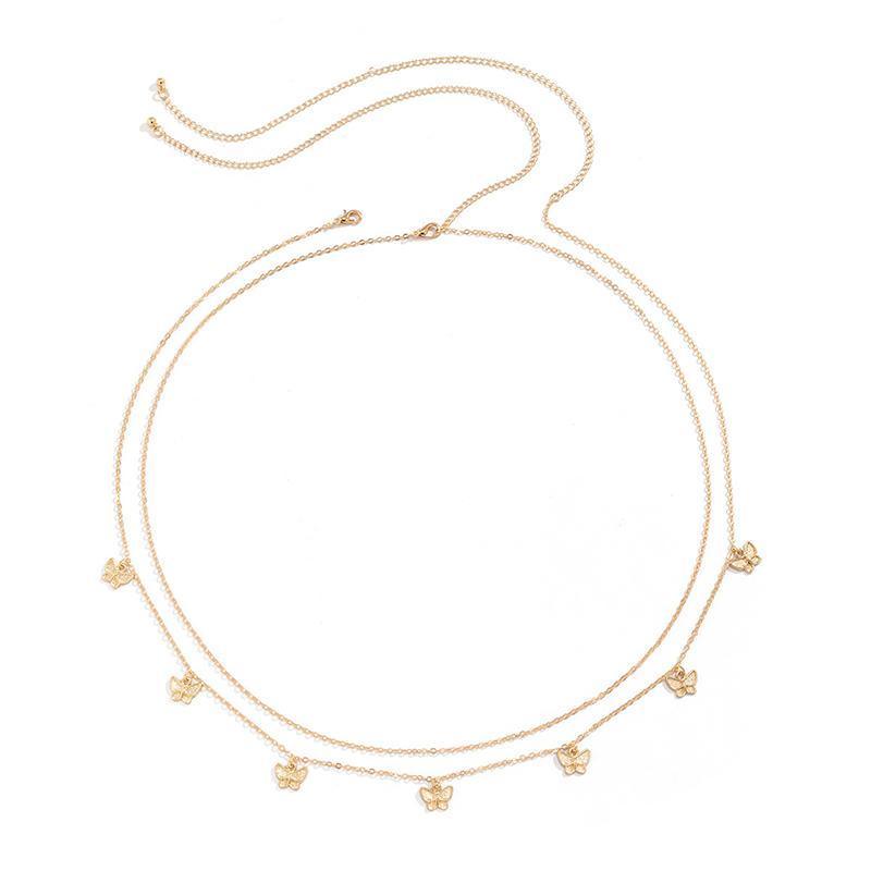 Waist Chain Tassel Butterfly Pendant Double Layer Ladies Body Chain - White V528-SM00297-WHITE-278741