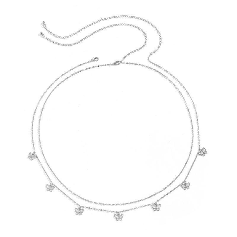 Waist Chain Tassel Butterfly Pendant Double Layer Ladies Body Chain - White V528-SM00297-WHITE-278741