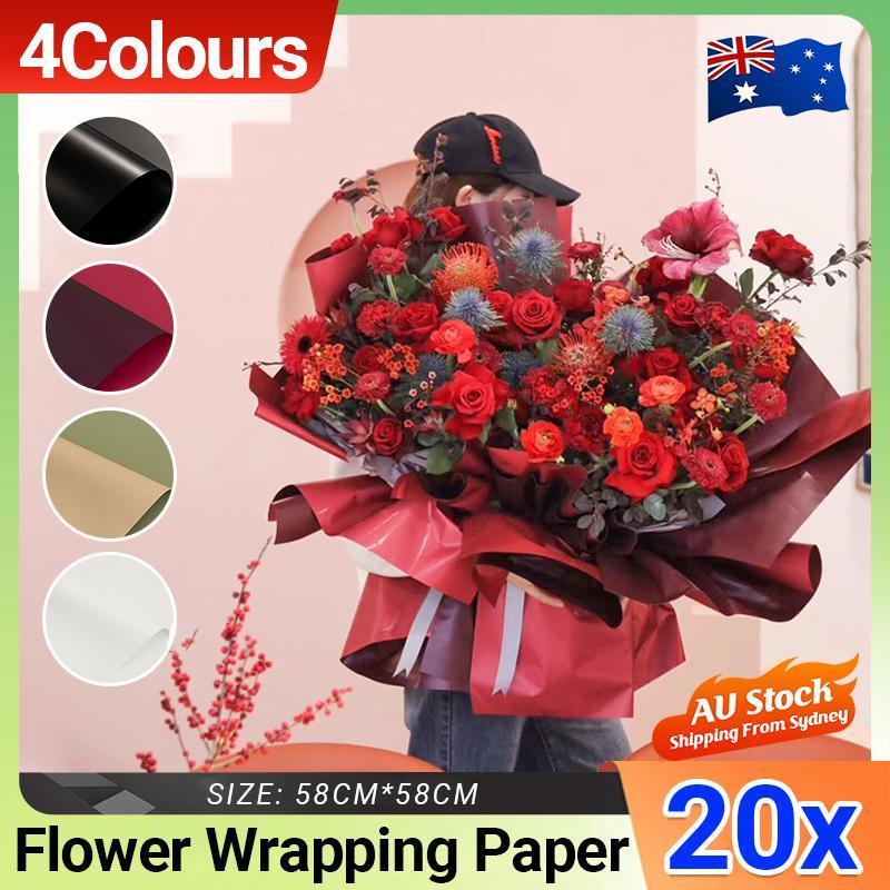 20PCS Plastic Waterproof Flower Gift Wrapping Paper Florist Bouquet Packaging - Champagne + Matcha V528-SM00317-CH-MA-686913