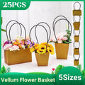 25x Kraft Paper Bag Flowers Waterproof Bouquet Basket Gift Box With Handle - 25PCS-Sq Small V528-SM00362-25PCS-SQSMALL-381336