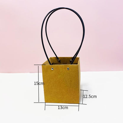 25x Kraft Paper Bag Flowers Waterproof Bouquet Basket Gift Box With Handle - 25PCS-Sq Small V528-SM00362-25PCS-SQSMALL-381336