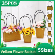 25x Kraft Paper Bag Flowers Waterproof Bouquet Basket Gift Box With Handle - 25PCS-Sq Big V528-SM00363-25PCS-SQBIG-961455