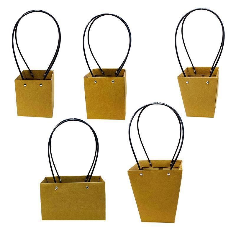 25x Kraft Paper Bag Flowers Waterproof Bouquet Basket Gift Box With Handle - 25PCS-Sq Big V528-SM00363-25PCS-SQBIG-961455