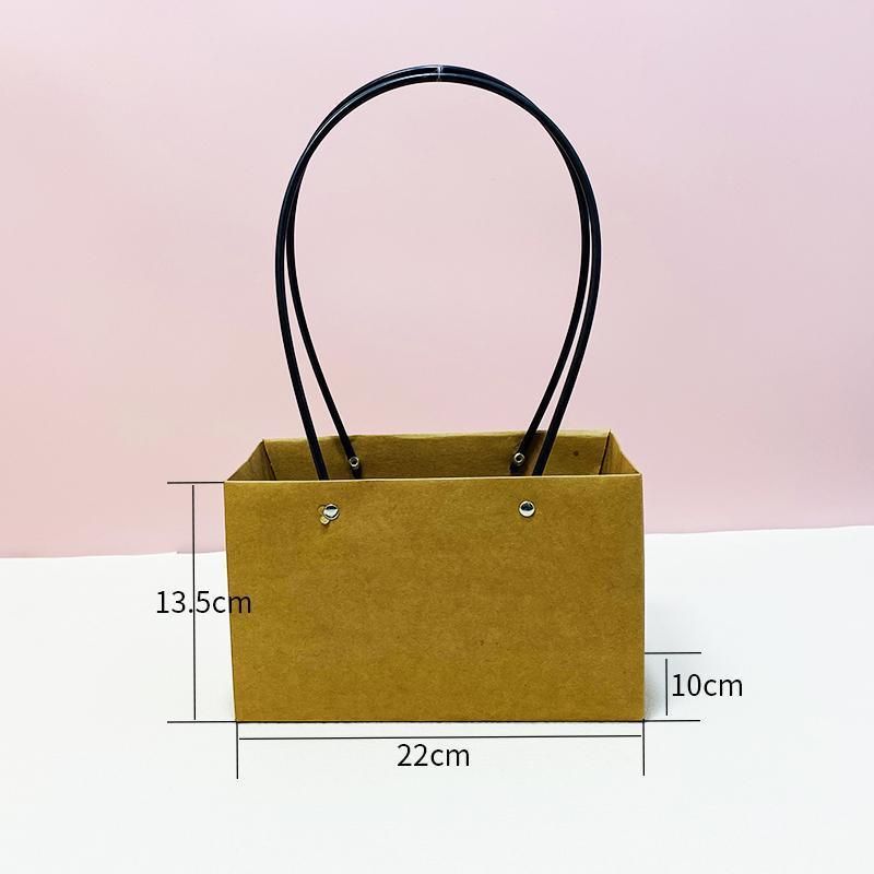 25x Kraft Paper Bag Flowers Waterproof Bouquet Basket Gift Box With Handle - 25PCS-Sq Big V528-SM00363-25PCS-SQBIG-961455