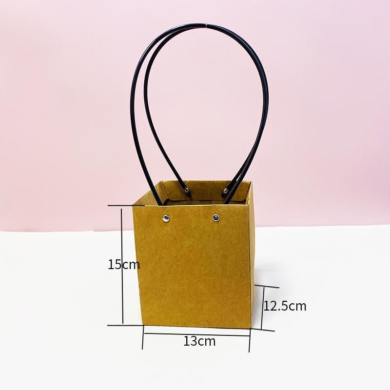 25x Kraft Paper Bag Flowers Waterproof Bouquet Basket Gift Box With Handle - 25PCS-Sq Big V528-SM00363-25PCS-SQBIG-961455