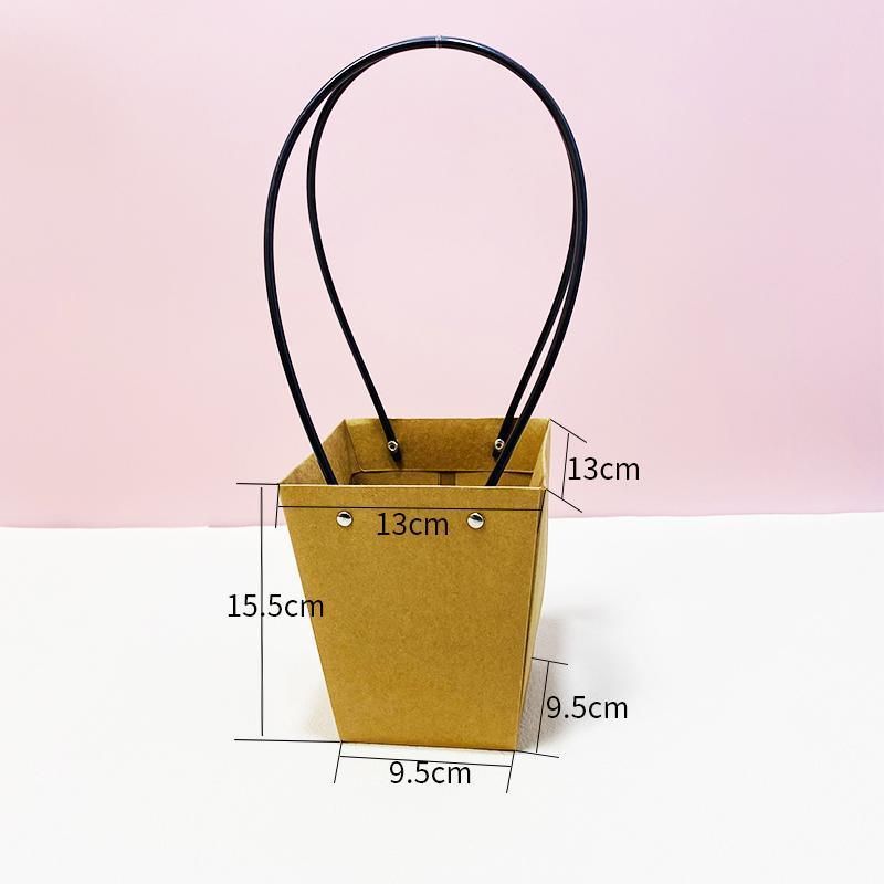 25x Kraft Paper Bag Flowers Waterproof Bouquet Basket Gift Box With Handle - 25PCS-Sq Big V528-SM00363-25PCS-SQBIG-961455