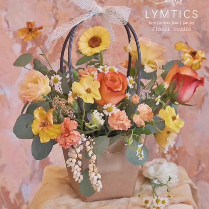 25x Kraft Paper Bag Flowers Waterproof Bouquet Basket Gift Box With Handle - 25PCS-Sq Big V528-SM00363-25PCS-SQBIG-961455