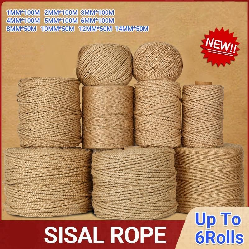 Sisal Rope Natural Jute Hemp Manila Twine String Cord 1-14mm Thick Craft DIY - 5Rolls-12MM*50M V528-SM00374-5ROLLS-12-50M-591819