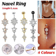Flower Crystal Surgical Steel Dangle BELLY Button Navel bars Ring Body Piercing - Rose Red V528-SM00444-ROSERED-WHITE-507763
