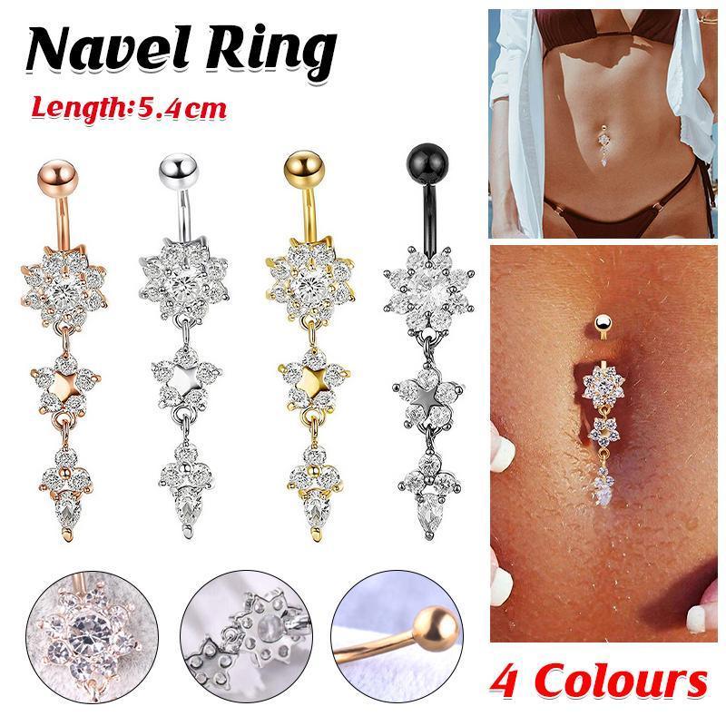 Flower Crystal Surgical Steel Dangle BELLY Button Navel bars Ring Body Piercing - Rose Red V528-SM00444-ROSERED-WHITE-507763