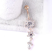 Flower Crystal Surgical Steel Dangle BELLY Button Navel bars Ring Body Piercing - Rose Red V528-SM00444-ROSERED-WHITE-507763