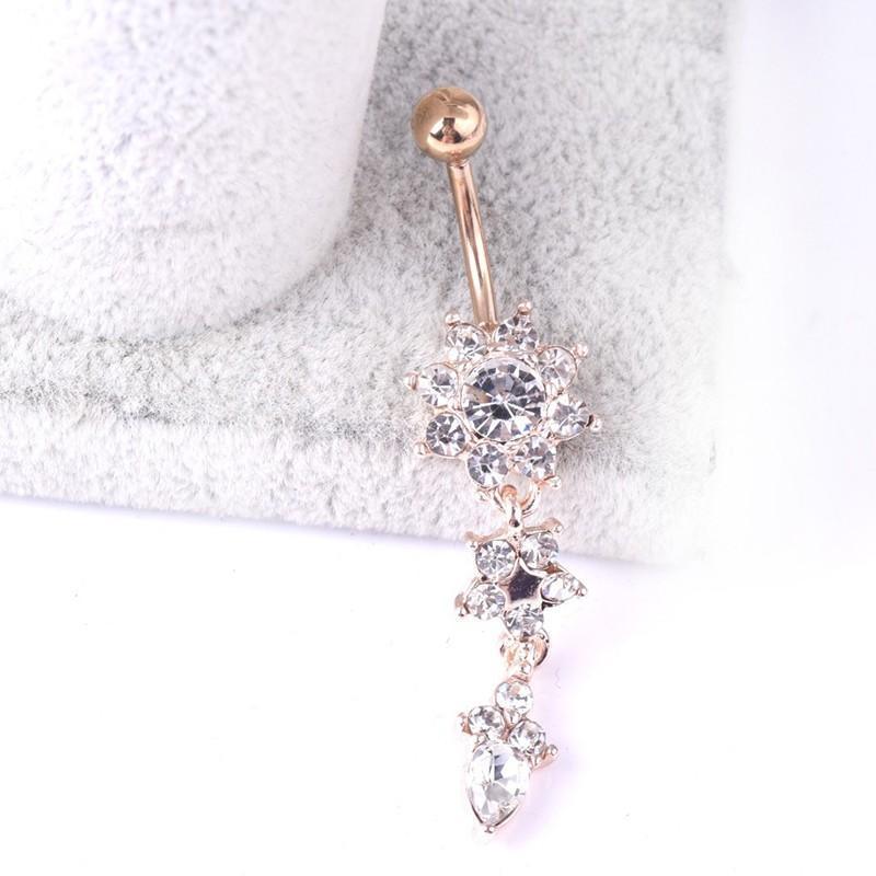 Flower Crystal Surgical Steel Dangle BELLY Button Navel bars Ring Body Piercing - Rose Red V528-SM00444-ROSERED-WHITE-507763
