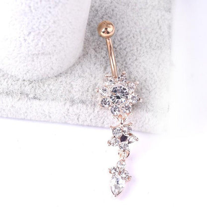 Flower Crystal Surgical Steel Dangle BELLY Button Navel bars Ring Body Piercing - Rose Red V528-SM00444-ROSERED-WHITE-507763