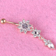 Flower Crystal Surgical Steel Dangle BELLY Button Navel bars Ring Body Piercing - Rose Red V528-SM00444-ROSERED-WHITE-507763