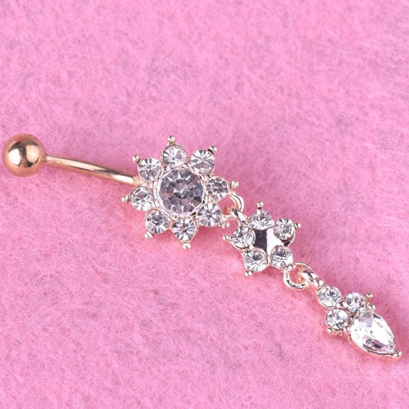 Flower Crystal Surgical Steel Dangle BELLY Button Navel bars Ring Body Piercing - Rose Red V528-SM00444-ROSERED-WHITE-507763