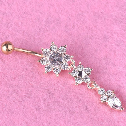 Flower Crystal Surgical Steel Dangle BELLY Button Navel bars Ring Body Piercing - Rose Red V528-SM00444-ROSERED-WHITE-507763