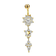Flower Crystal Surgical Steel Dangle BELLY Button Navel bars Ring Body Piercing - Rose Red V528-SM00444-ROSERED-WHITE-507763