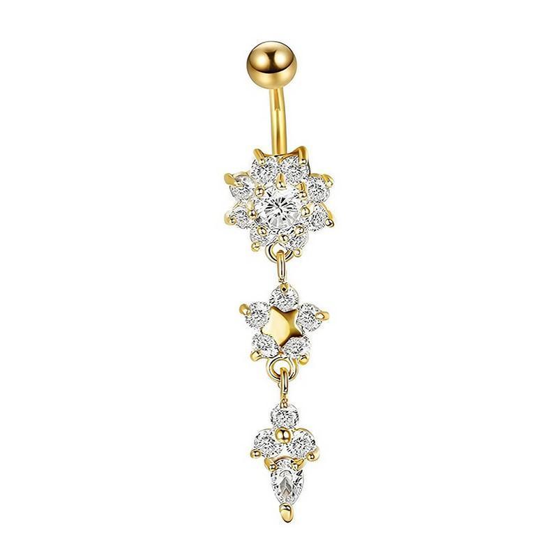 Flower Crystal Surgical Steel Dangle BELLY Button Navel bars Ring Body Piercing - Rose Red V528-SM00444-ROSERED-WHITE-507763