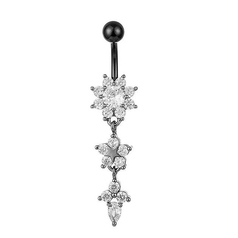 Flower Crystal Surgical Steel Dangle BELLY Button Navel bars Ring Body Piercing - Rose Red V528-SM00444-ROSERED-WHITE-507763