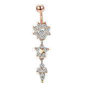 Flower Crystal Surgical Steel Dangle BELLY Button Navel bars Ring Body Piercing - Rose Red V528-SM00444-ROSERED-WHITE-507763
