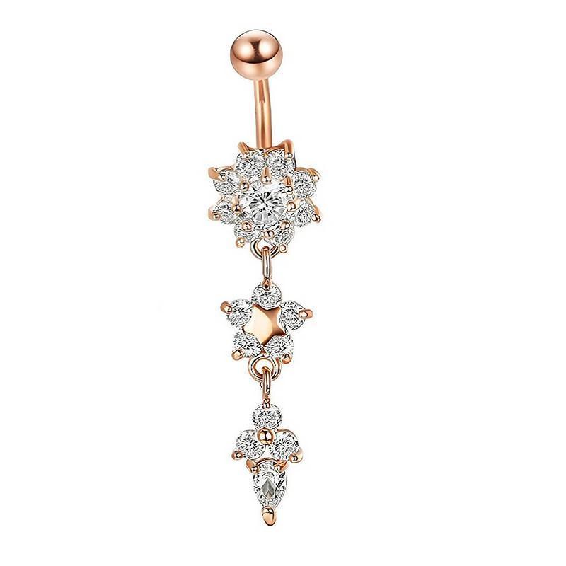 Flower Crystal Surgical Steel Dangle BELLY Button Navel bars Ring Body Piercing - Rose Red V528-SM00444-ROSERED-WHITE-507763
