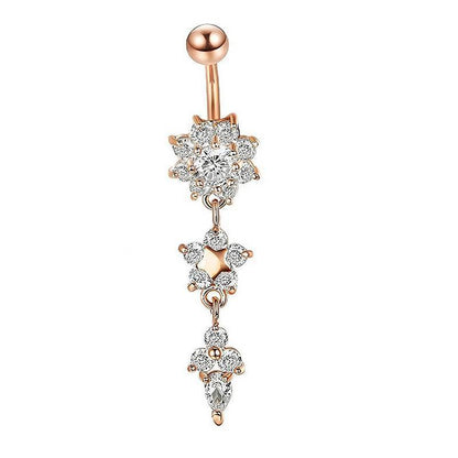 Flower Crystal Surgical Steel Dangle BELLY Button Navel bars Ring Body Piercing - Rose Red V528-SM00444-ROSERED-WHITE-507763