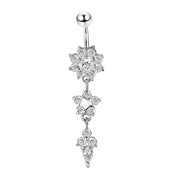 Flower Crystal Surgical Steel Dangle BELLY Button Navel bars Ring Body Piercing - Rose Red V528-SM00444-ROSERED-WHITE-507763