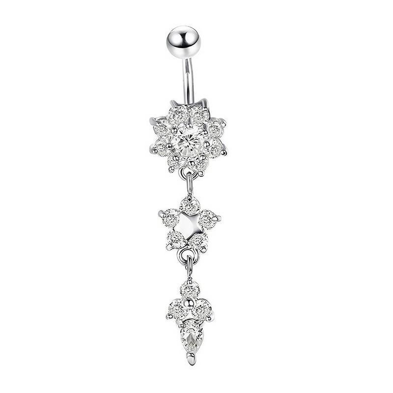 Flower Crystal Surgical Steel Dangle BELLY Button Navel bars Ring Body Piercing - Rose Red V528-SM00444-ROSERED-WHITE-507763