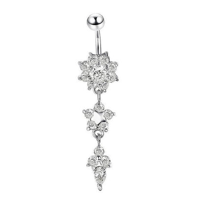 Flower Crystal Surgical Steel Dangle BELLY Button Navel bars Ring Body Piercing - Rose Red V528-SM00444-ROSERED-WHITE-507763
