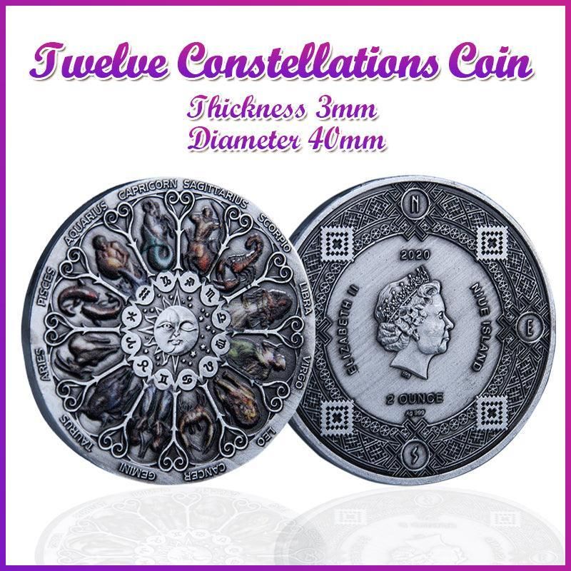 Twelve Constellations Coin Sun and Moon Challenge Medal Double-sided Embossed V528-SM00483-HOROSCOPEA-366513