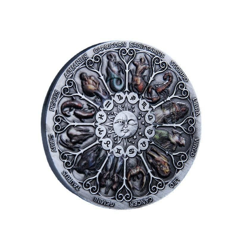 Twelve Constellations Coin Sun and Moon Challenge Medal Double-sided Embossed V528-SM00483-HOROSCOPEA-366513