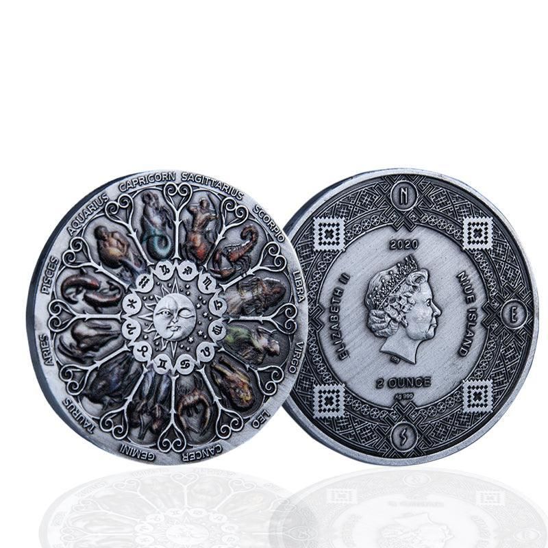 Twelve Constellations Coin Sun and Moon Challenge Medal Double-sided Embossed V528-SM00483-HOROSCOPEA-366513