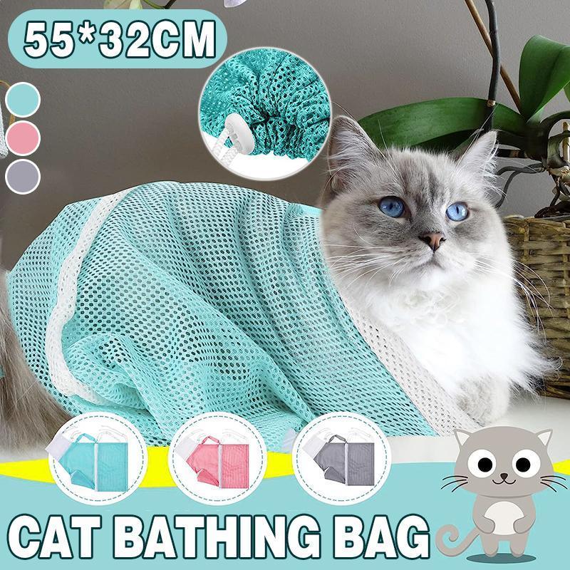 Cat Supplies Washing Bags for Pet Bathing Nail Trimm Mesh Cat Grooming Bath Bag - Grey V528-SM00536-GREY-790343
