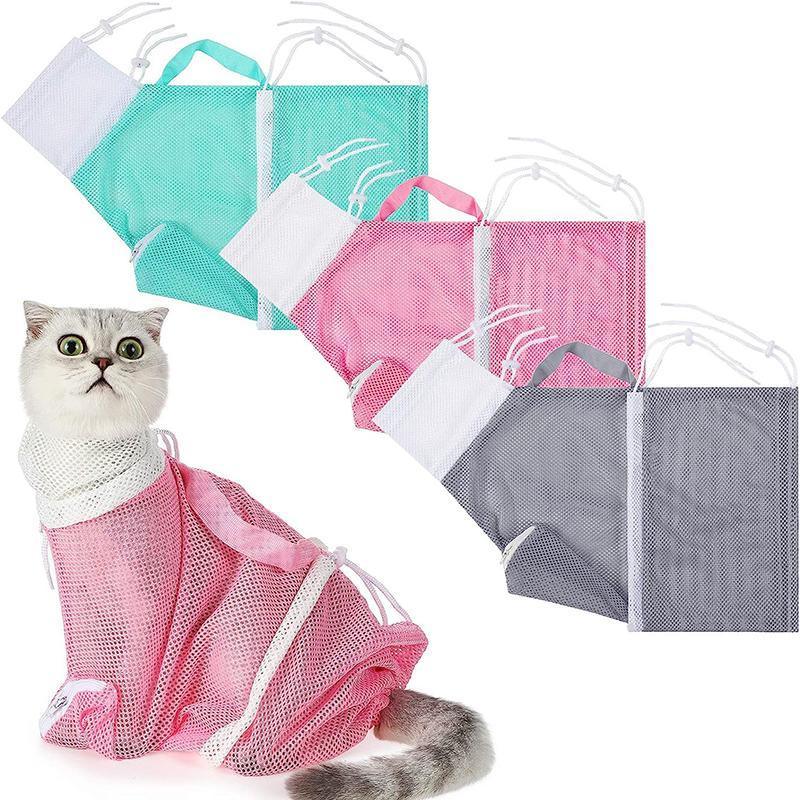 Cat Supplies Washing Bags for Pet Bathing Nail Trimm Mesh Cat Grooming Bath Bag - Grey V528-SM00536-GREY-790343