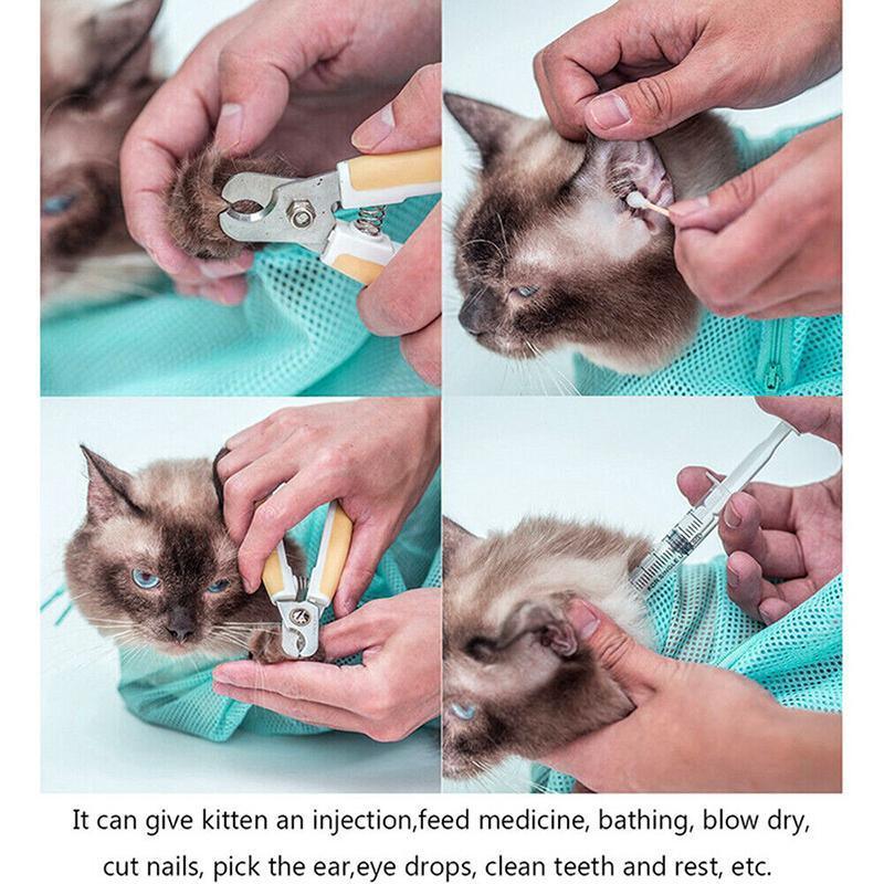 Cat Supplies Washing Bags for Pet Bathing Nail Trimm Mesh Cat Grooming Bath Bag - Grey V528-SM00536-GREY-790343