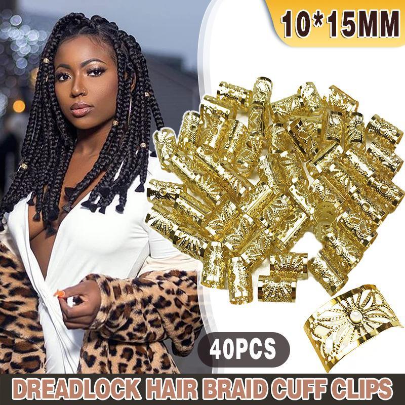 40PCS Gold Dreadlock Hair Braid Cuff Clips Adjustable Beads for Braids and Styling V528-SM00539-GOLD-40PCS-339057