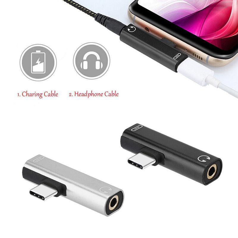 Up to 2 Type C to 3.5mm Audio Headphone Connector Earphone Adapter Aux Jack - Silver V528-SM00542-SILVER-380625