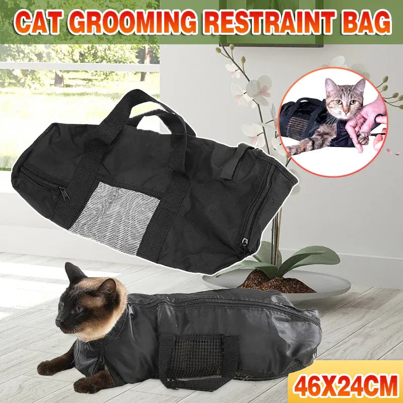 Cat Grooming Restraint Bag Pet Bath Wash Bags Nail Trimming Anti Scratch V528-SM00557-BLACK-518562