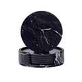6x Coasters with Holder Marble Texture Round Cup Mat Pad Set For Drinks - Marble Black V528-SM00564-BLACK-685996