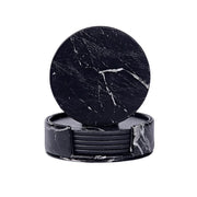 6x Coasters with Holder Marble Texture Round Cup Mat Pad Set For Drinks - Marble Black V528-SM00564-BLACK-685996
