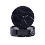 6x Coasters with Holder Marble Texture Round Cup Mat Pad Set For Drinks - Marble Black V528-SM00564-BLACK-685996