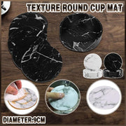 6x Coasters with Holder Marble Texture Round Cup Mat Pad Set For Drinks - Marble Black V528-SM00564-BLACK-685996
