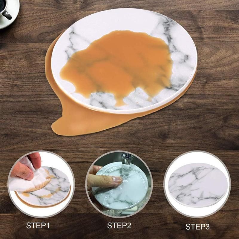 6x Coasters with Holder Marble Texture Round Cup Mat Pad Set For Drinks - Marble Black V528-SM00564-BLACK-685996
