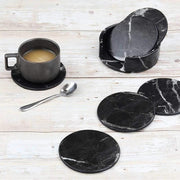 6x Coasters with Holder Marble Texture Round Cup Mat Pad Set For Drinks - Marble Black V528-SM00564-BLACK-685996