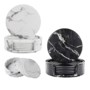 6x Coasters with Holder Marble Texture Round Cup Mat Pad Set For Drinks - Marble Black V528-SM00564-BLACK-685996