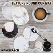 6x Coasters with Holder Marble Texture Round Cup Mat Pad Set For Drinks - Marble Black V528-SM00564-BLACK-685996